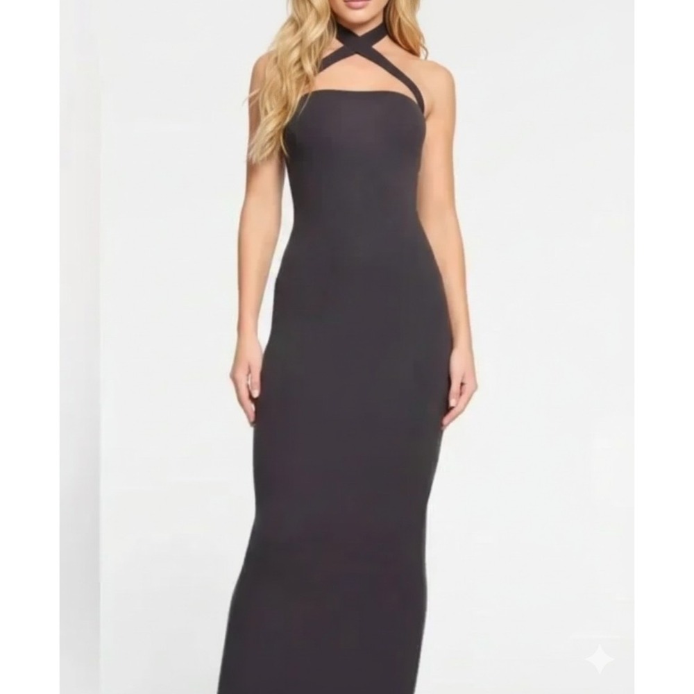 New Skims Fits Everybody Wrapping Long Slip Dress Onyx XS NWT Black Wrap